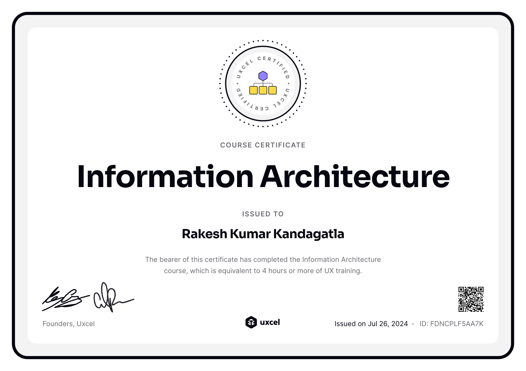 Rakesh Kumar Kandagatla's certificate